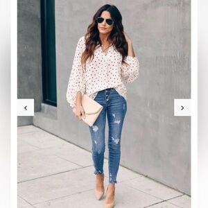 VICI LOVE YOU BOO BALLOON SLEEVE HEART PRINT BLOUSE ❤️ S VALENTINES DAY ❤️